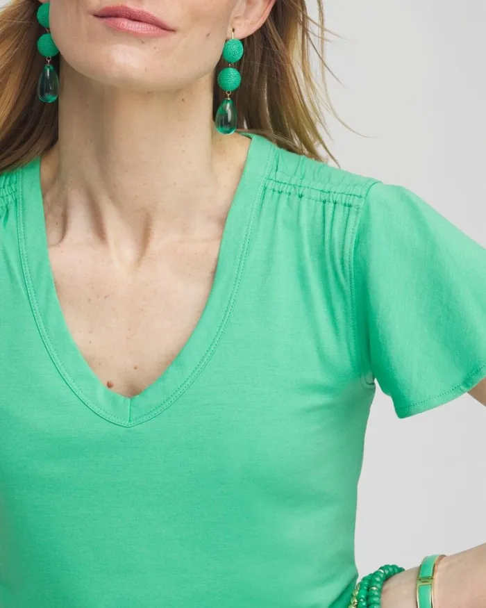 Chico039s Tops Flutter Sleeve Tee Grassy Green 8211 Clothing