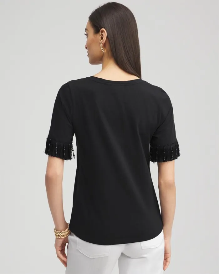 Chico039s Tops Fringe Trim Top Black 8211 Clothing