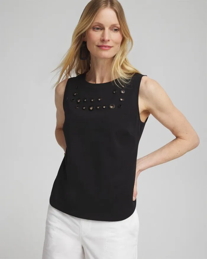 Chico039s Tops Grommet Neck Detail Tank Black 8211 Clothing