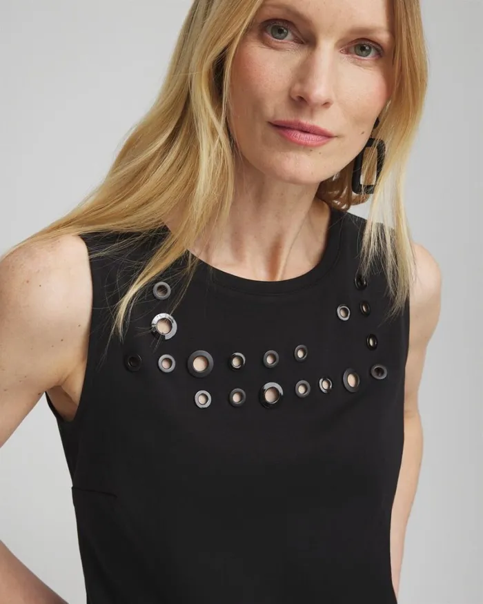 Chico039s Tops Grommet Neck Detail Tank Black 8211 Clothing