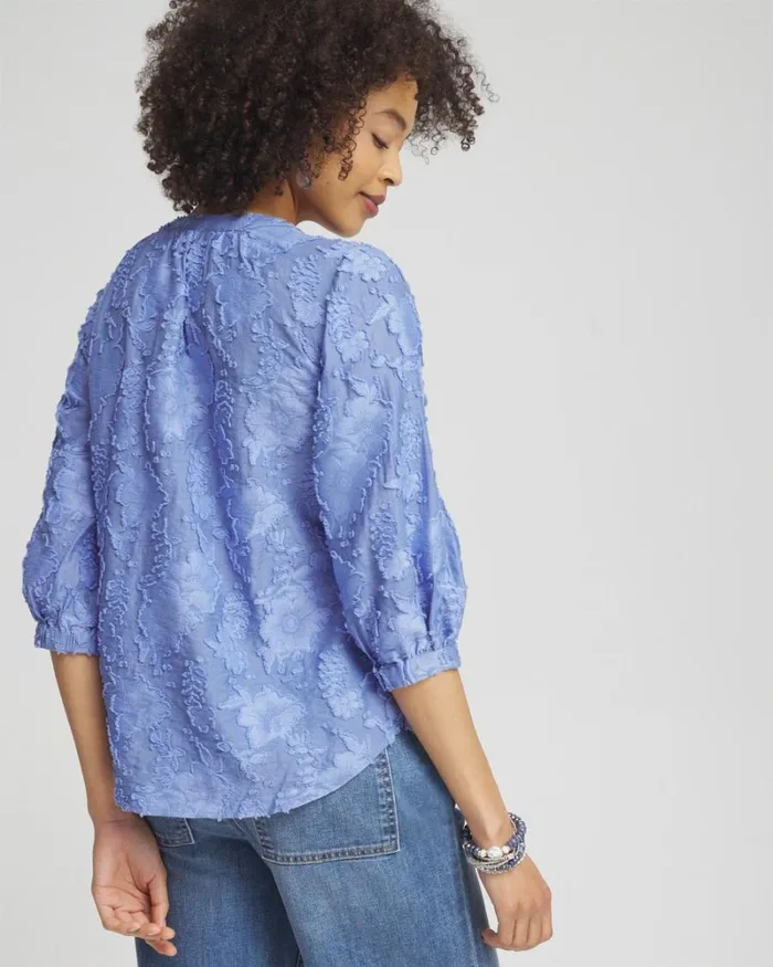 Chico039s Tops Jacquard Peasant Top Granada Sky 8211 Clothing