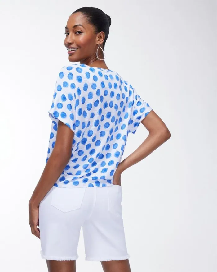 Chico039s Tops Linen Blue Dots Tie Front Tee Poolside Blue 8211 Clothing