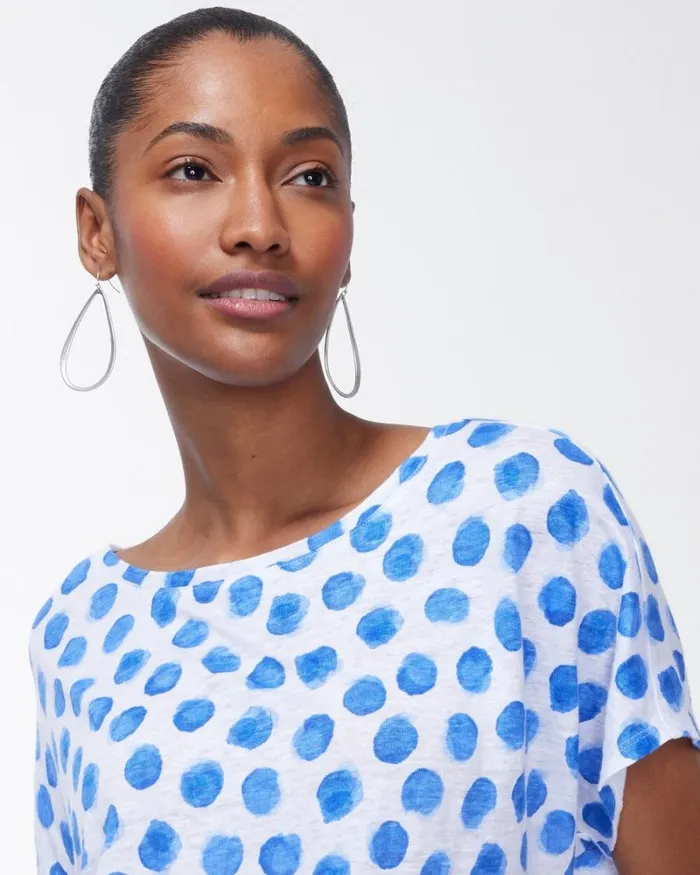 Chico039s Tops Linen Blue Dots Tie Front Tee Poolside Blue 8211 Clothing