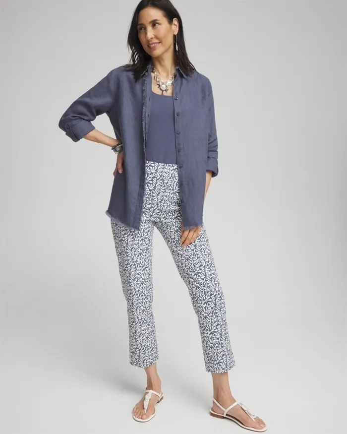 Chico039s Tops Linen Fringe Shirt Soft Slate 8211 Clothing