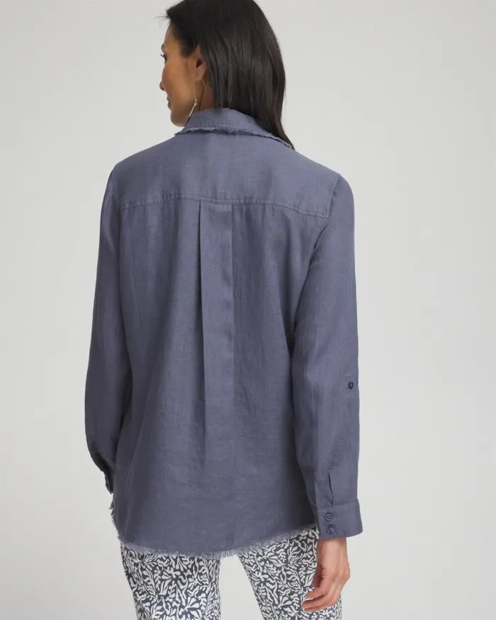 Chico039s Tops Linen Fringe Shirt Soft Slate 8211 Clothing