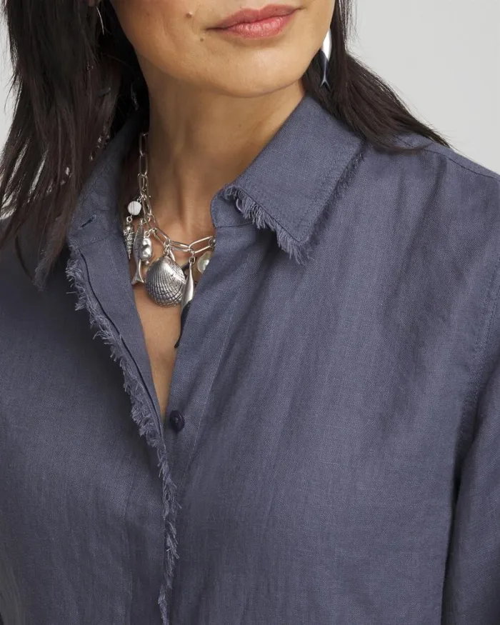 Chico039s Tops Linen Fringe Shirt Soft Slate 8211 Clothing