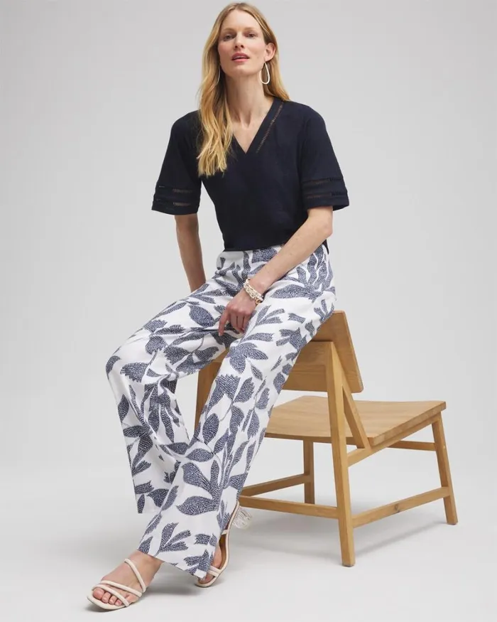 Chico039s Tops Linen Ladder Lace Tee Classic Navy 8211 Clothing