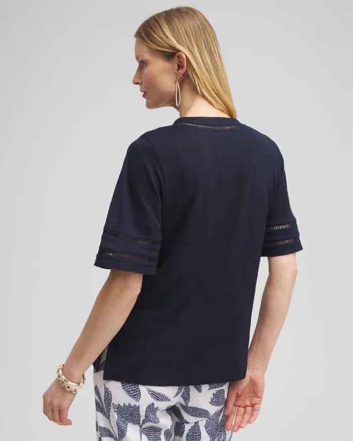 Chico039s Tops Linen Ladder Lace Tee Classic Navy 8211 Clothing