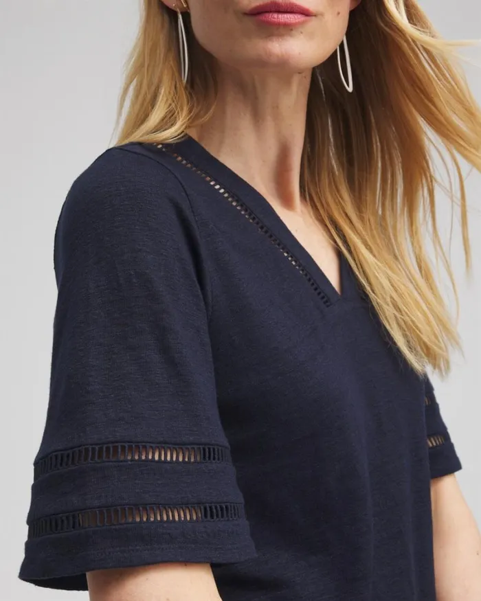 Chico039s Tops Linen Ladder Lace Tee Classic Navy 8211 Clothing
