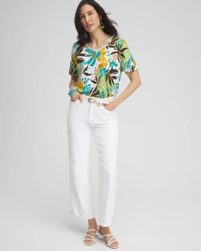 Chico039s Tops Linen Palms Sweater Trim Tee Spanish Moss 8211 Clothing