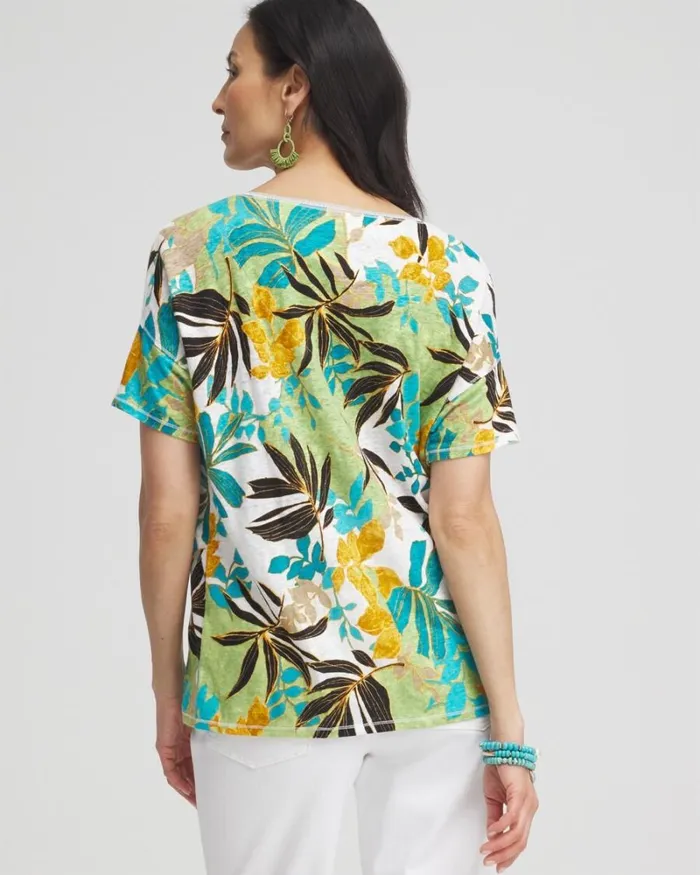 Chico039s Tops Linen Palms Sweater Trim Tee Spanish Moss 8211 Clothing