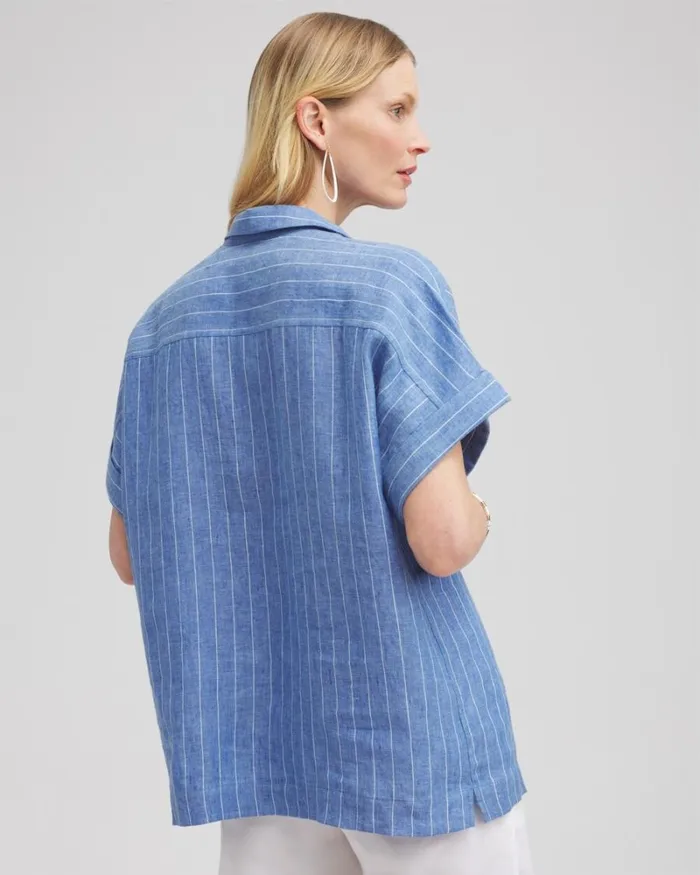 Chico039s Tops Linen Stripe Popover Top Blue 8211 Clothing