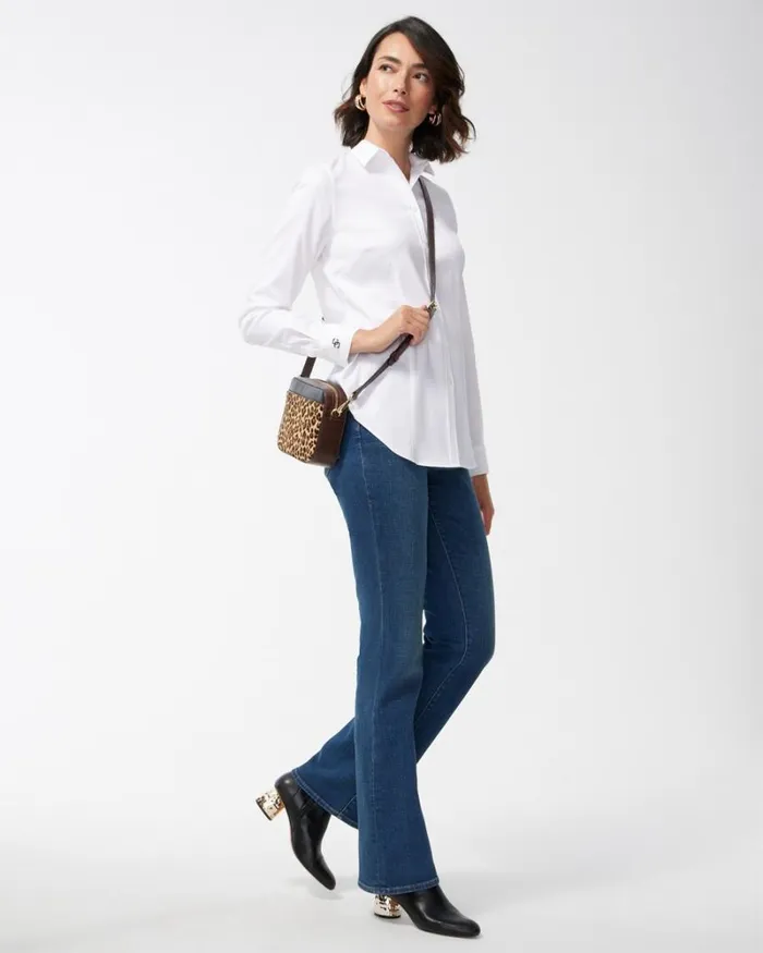Chico039s Tops NoIron Fitted Stretch Shirt Optic White 8211 Clothing