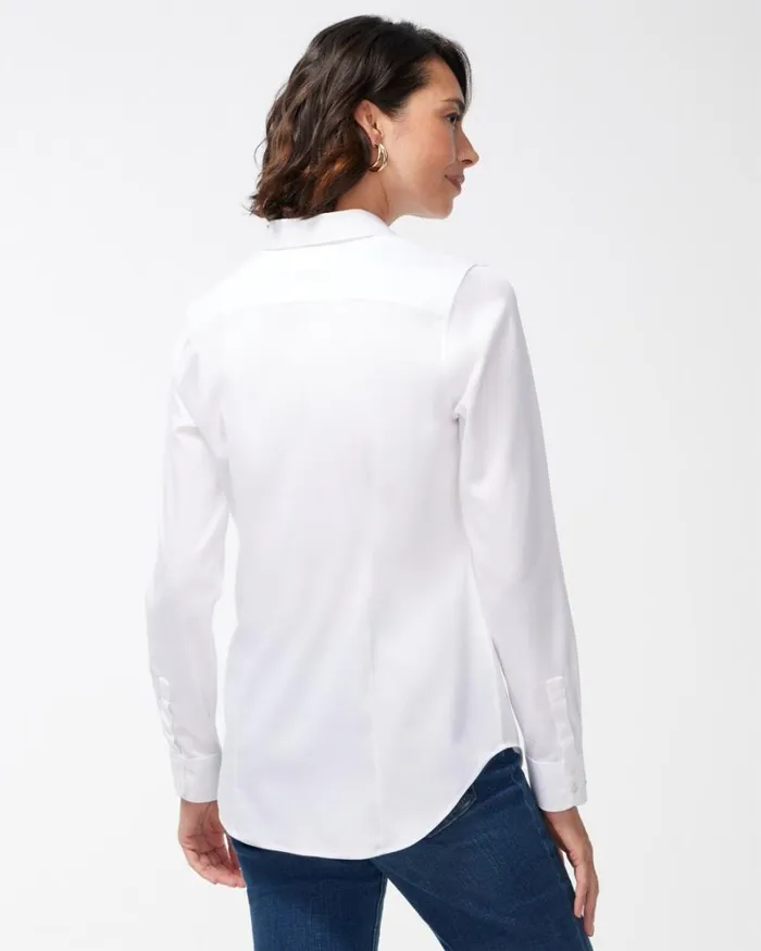 Chico039s Tops NoIron Fitted Stretch Shirt Optic White 8211 Clothing