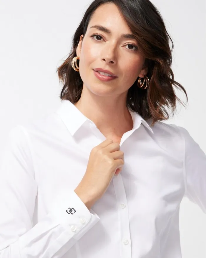 Chico039s Tops NoIron Fitted Stretch Shirt Optic White 8211 Clothing