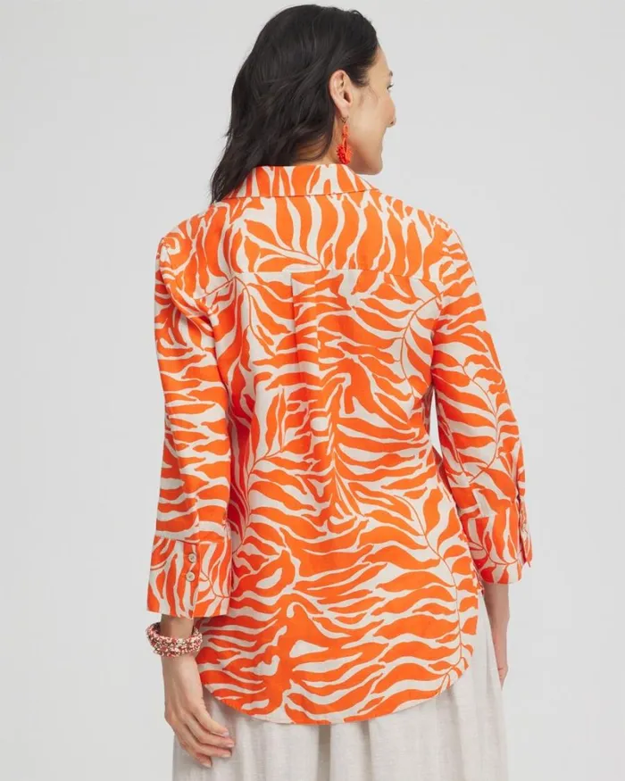 Chico039s Tops No Iron Linen Palms Shirt Blood Orange 8211 Clothing