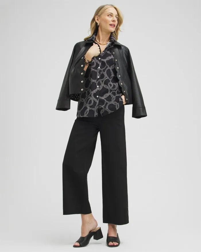 Chico039s Tops No Iron Stretch Circle Print Shirt Black 8211 Clothing