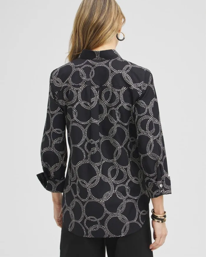 Chico039s Tops No Iron Stretch Circle Print Shirt Black 8211 Clothing