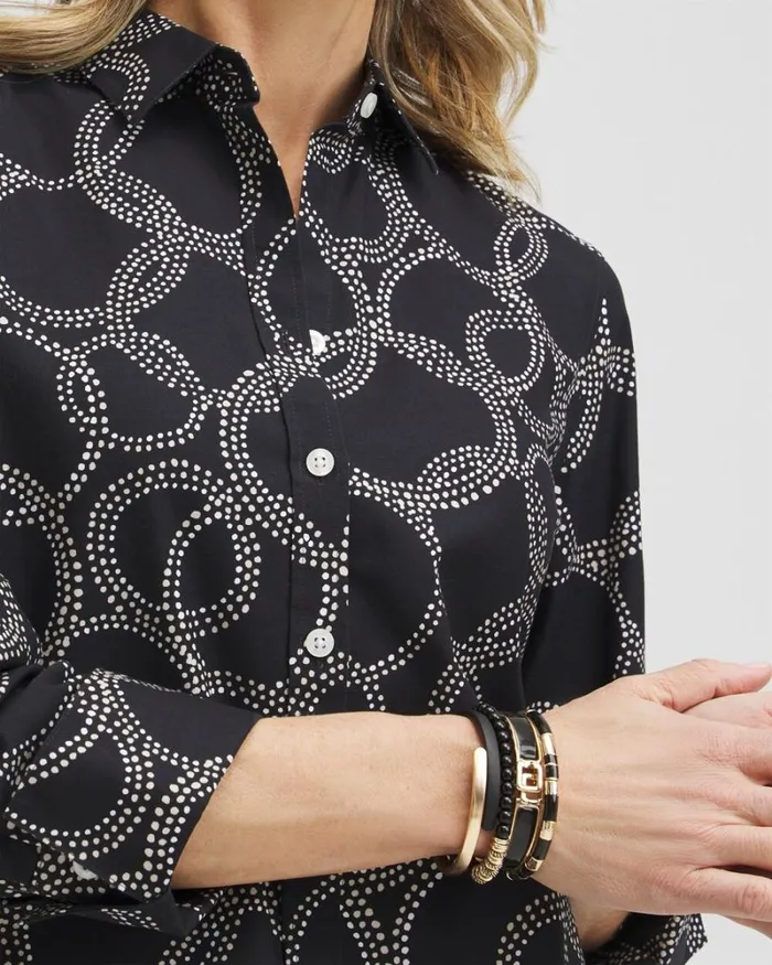 Chico039s Tops No Iron Stretch Circle Print Shirt Black 8211 Clothing