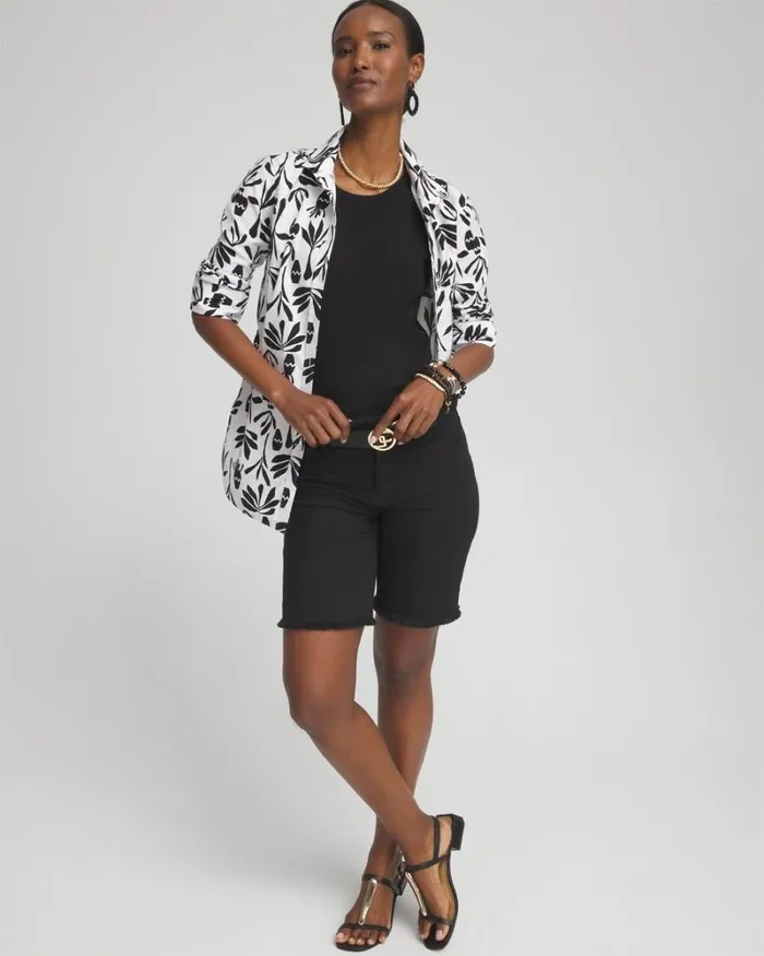 Chico039s Tops No Iron Stretch Pottery Shirt Optic Whiteblack 8211 Clothing
