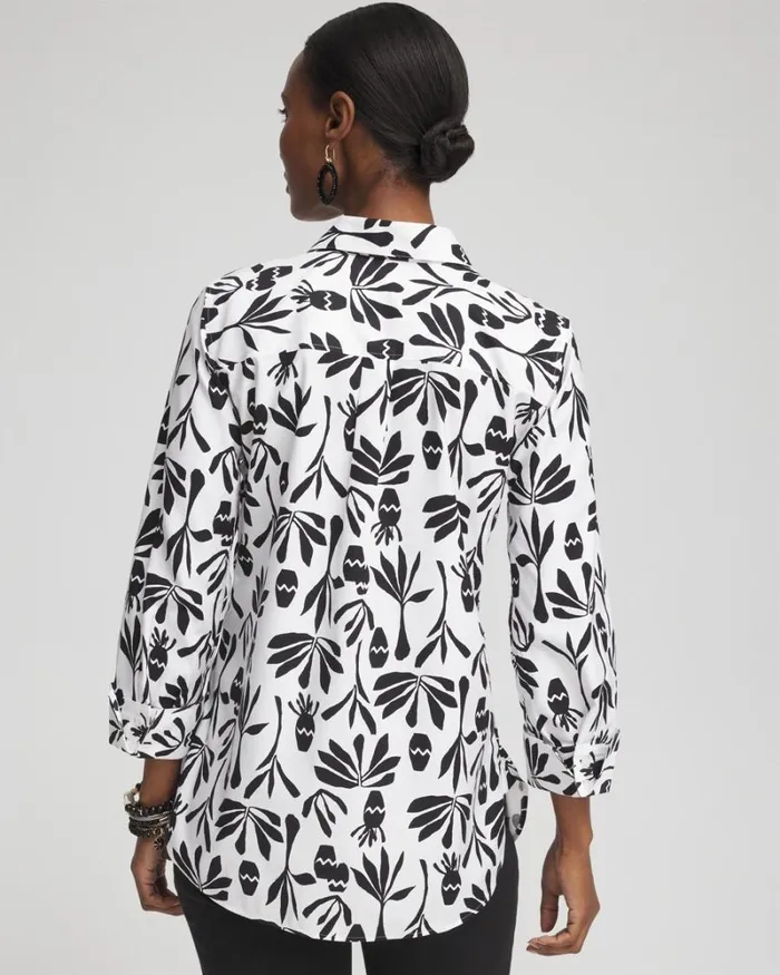 Chico039s Tops No Iron Stretch Pottery Shirt Optic Whiteblack 8211 Clothing
