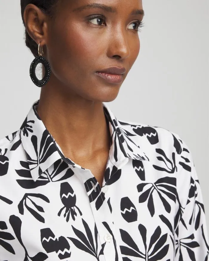 Chico039s Tops No Iron Stretch Pottery Shirt Optic Whiteblack 8211 Clothing