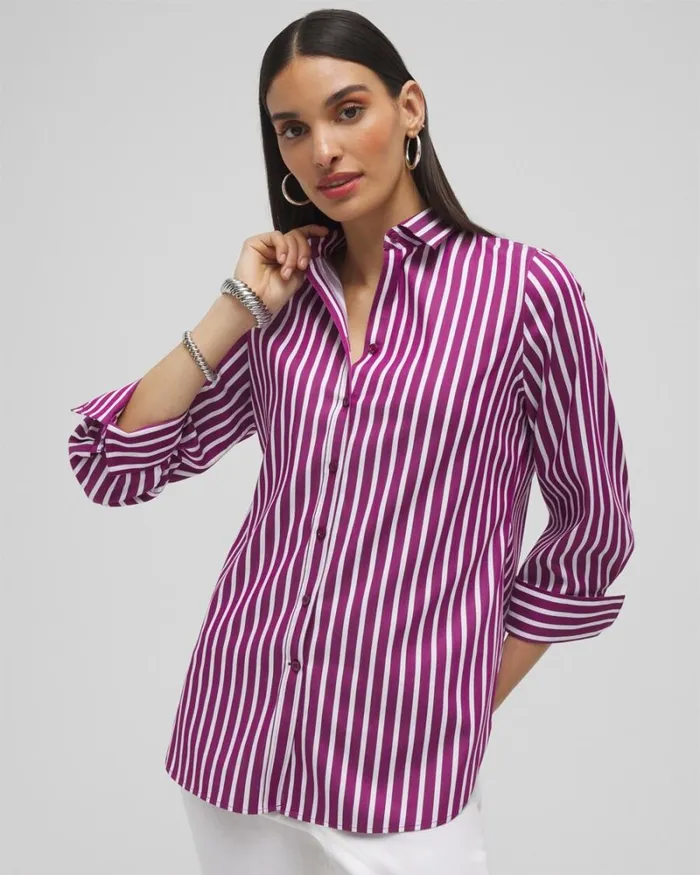 Chico039s Tops No Iron Stretch Stripe Shirt Fresh Plum 8211 Clothing