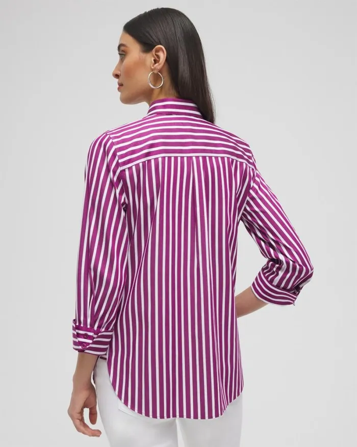 Chico039s Tops No Iron Stretch Stripe Shirt Fresh Plum 8211 Clothing