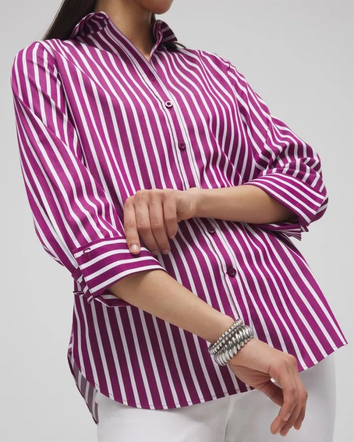 Chico039s Tops No Iron Stretch Stripe Shirt Fresh Plum 8211 Clothing