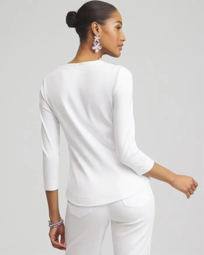 Chico039s Tops Placed Floral Everyday 34 Sleeve Tee Alabaster 8211 Clothing
