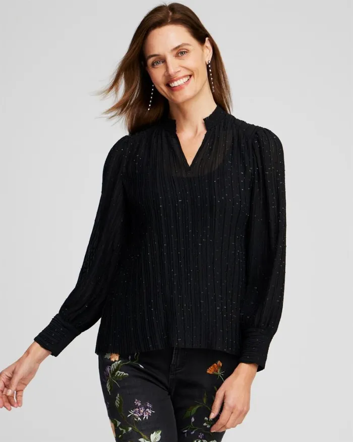 Chico039s Tops Pleated Blouse Black 8211 Clothing
