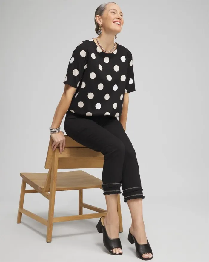 Chico039s Tops Polka Dot Bubble Hem Top Black 8211 Clothing