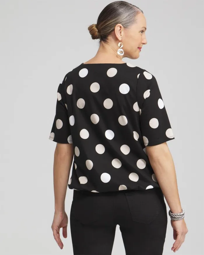 Chico039s Tops Polka Dot Bubble Hem Top Black 8211 Clothing