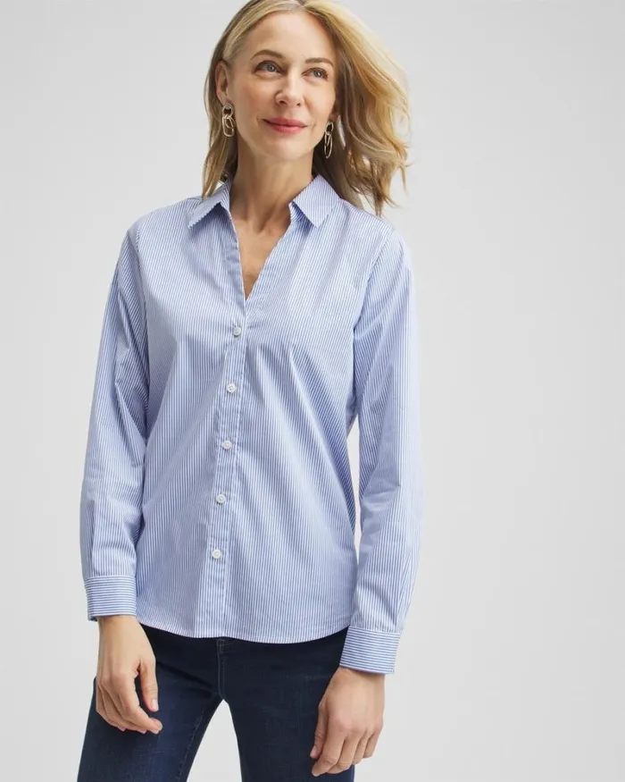 Chico039s Tops Poplin Stripe Shirt French Blue 8211 Clothing
