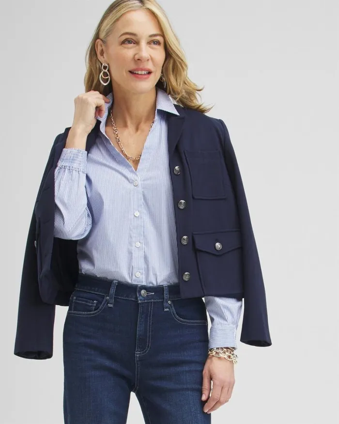Chico039s Tops Poplin Stripe Shirt French Blue 8211 Clothing