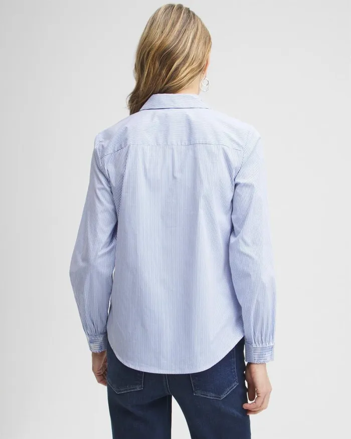 Chico039s Tops Poplin Stripe Shirt French Blue 8211 Clothing
