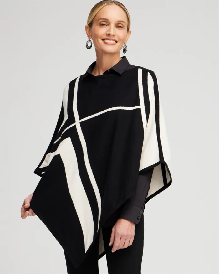Chico039s Tops Reversible Triangle Sweater Poncho English Cream 8211 Clothing