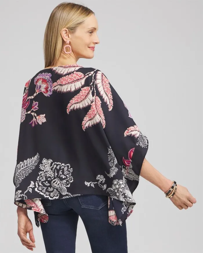 Chico039s Tops Ruffle Detail Floral Poncho Classic Navy 8211 Clothing