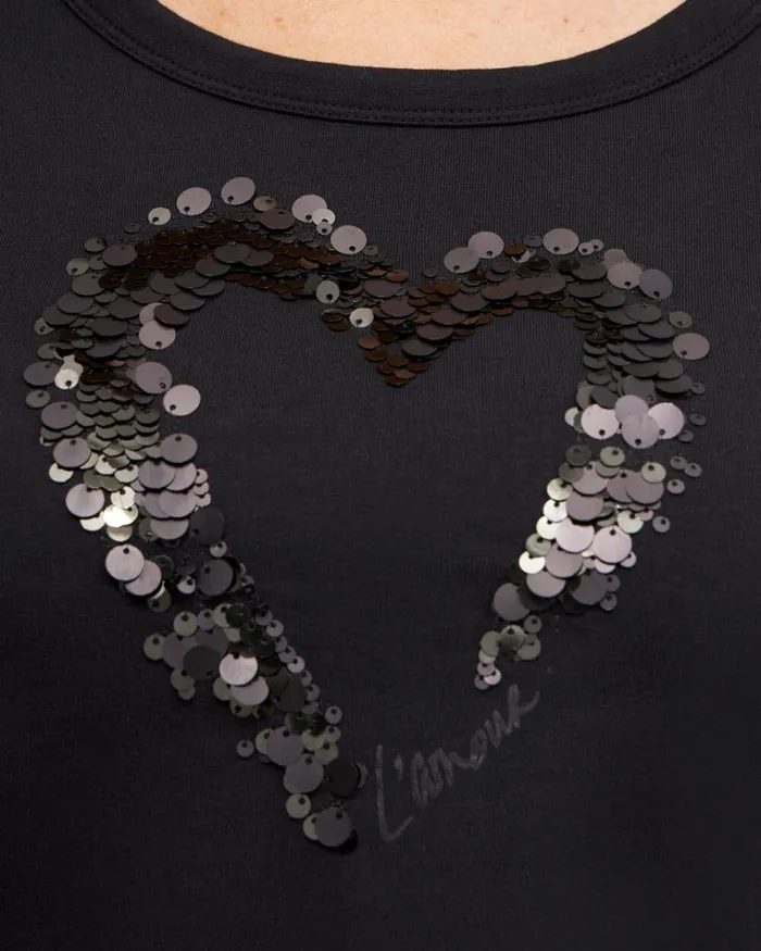 Chico039s Tops Sequins Heart Valentine039s Tee Black 8211 Clothing