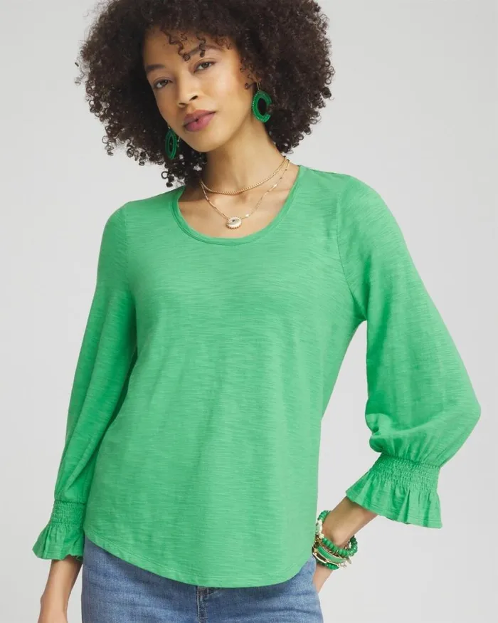 Chico039s Tops Smocked 34 Sleeve Tee Grassy Green 8211 Clothing