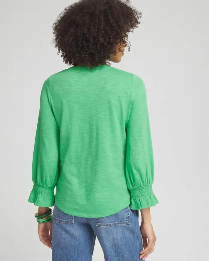 Chico039s Tops Smocked 34 Sleeve Tee Grassy Green 8211 Clothing