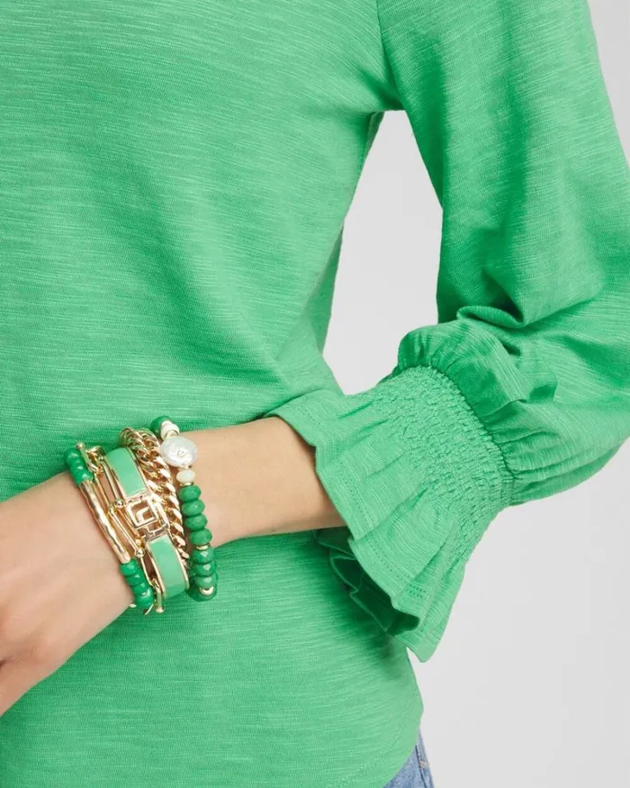 Chico039s Tops Smocked 34 Sleeve Tee Grassy Green 8211 Clothing