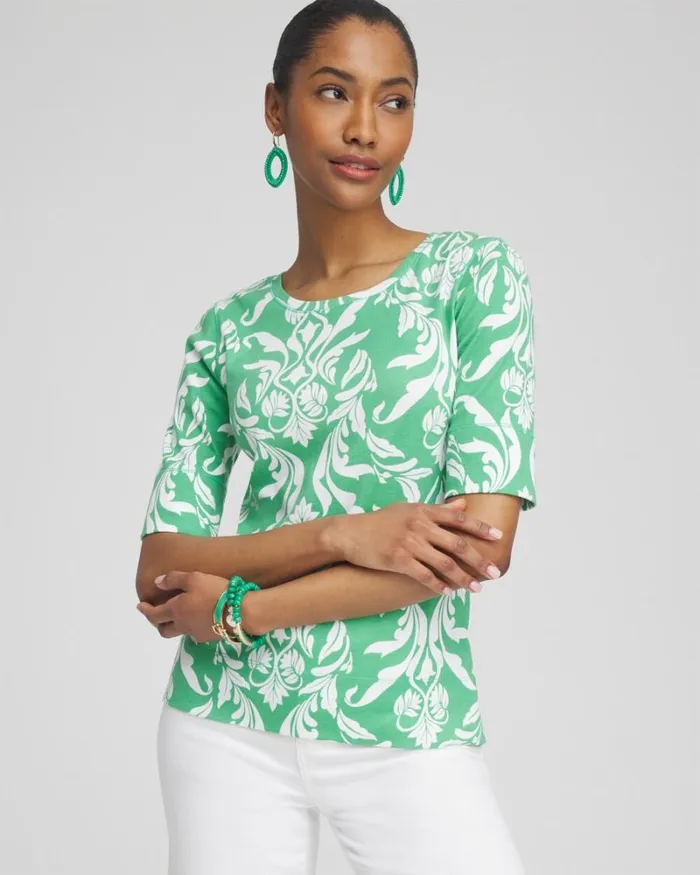 Chico039s Tops Swirl Jewel Neck Tee Grassy Green 8211 Clothing