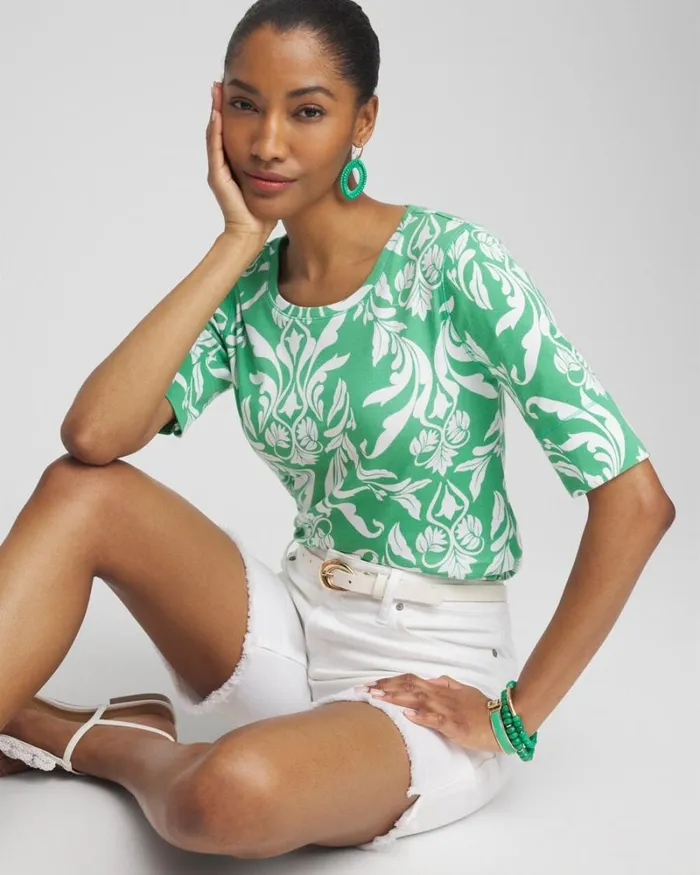 Chico039s Tops Swirl Jewel Neck Tee Grassy Green 8211 Clothing