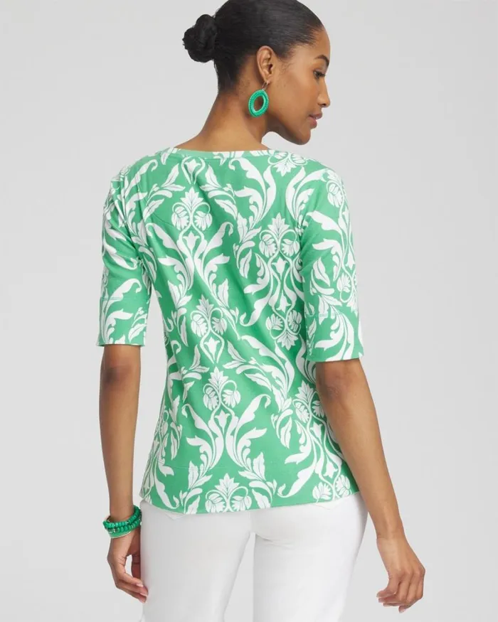 Chico039s Tops Swirl Jewel Neck Tee Grassy Green 8211 Clothing