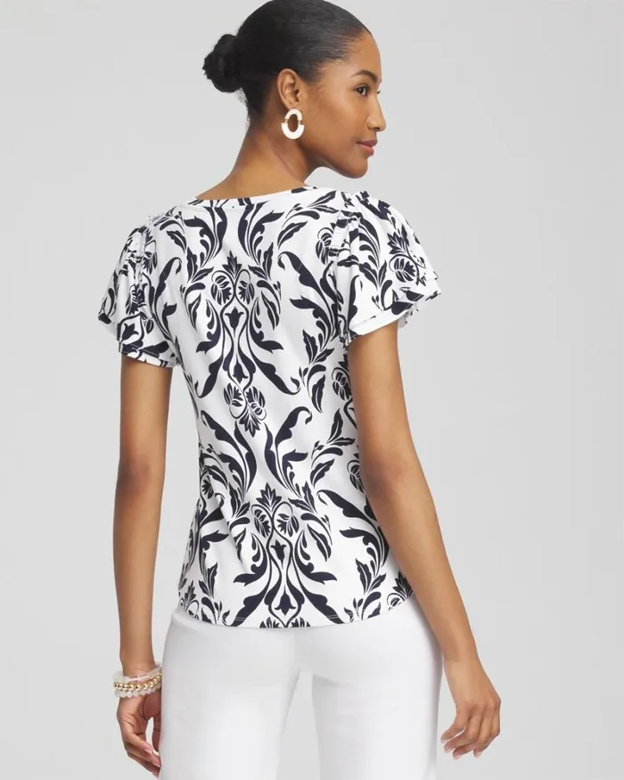 Chico039s Tops Swirl Ruffle Sleeve Tee Classic Navy 8211 Clothing