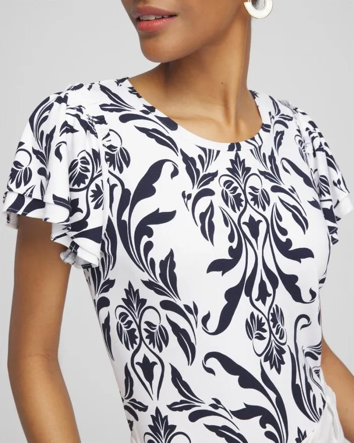 Chico039s Tops Swirl Ruffle Sleeve Tee Classic Navy 8211 Clothing