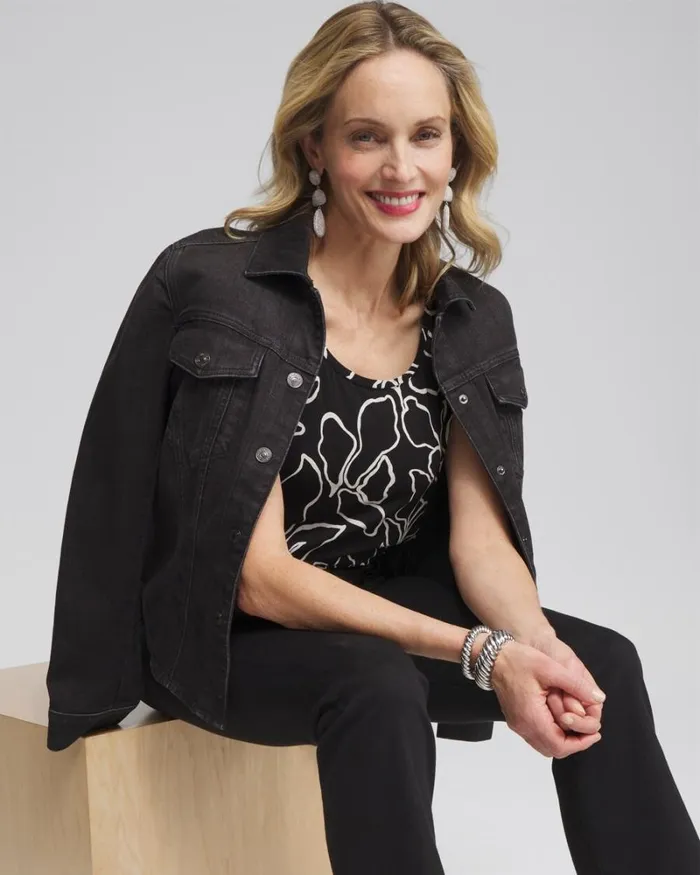 Chico039s Tops Touch Of Cool Floral Polished Tank Black 8211 Clothing