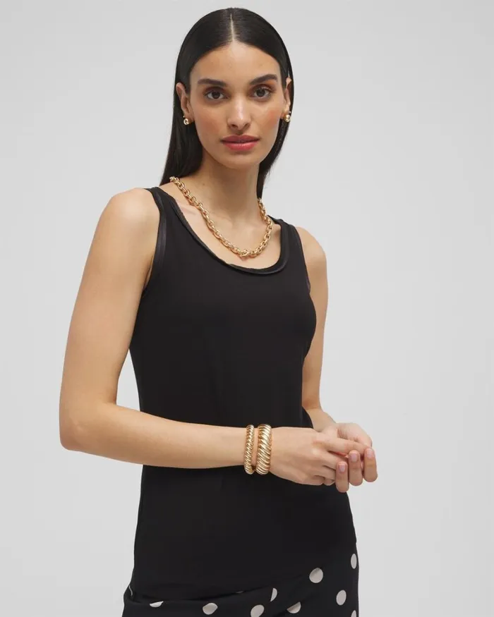 Chico039s Tops Touch Of Cool Satin Trim Tank Black 8211 Clothing