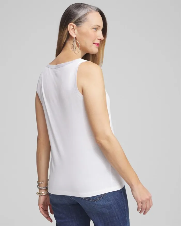 Chico039s Tops Touch Of Cool Satin Trim Tank Black 8211 Clothing